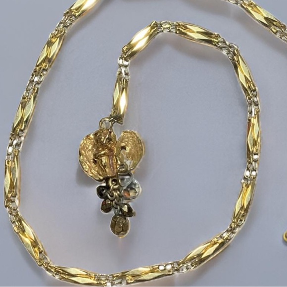 Vintage Kirks Folly Gold Tone Sitting Cherub With Crystal Drops Necklace, 34" - Picture 3 of 9